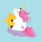 Vector magic illustration of cute dreaming unicorn