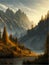 Vector magical mountain range landscape. Wild nature with coniferous forest