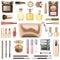 Vector Makeup Cosmetics with Golden Cosmetic Bag