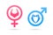 Vector male and female gender symbol. Man and woman icon. Gentleman and lady toilet sign