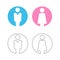 Vector male and female icon set. Gentleman and lady toilet sign. Man and woman user avatar. Flat and linear design style. Editable