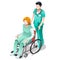 Vector Male Nurse and Patient in Wheelchair Isometric People