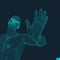 Vector man with hand up to stop. Human showing stop gesture. 3D model of man. 3D vector illustration