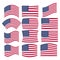 Vector - Many American USA flags waving in different styles for banner or icon use