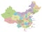 Vector map of China with provinces, regions and administrative divisions