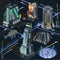 Vector map elements of futuristic neo noir city in colorfule dystopia illustration cyberpunk scene