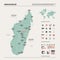 Vector map of Madagascar. Country map with division, cities and capital Antananarivo. Political map,  world map, infographic