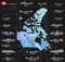 Vector map of provinces and territories of Canada with largest cities and all states capitals skylines