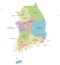 Vector map of South Korea with provinces, metropolitan cities and administrative divisions