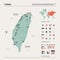 Vector map of Taiwan. High detailed country map with division, cities and capital Taipei. Political map,  world map, infographic