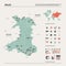 Vector map of Wales.  High detailed country map with division, cities and capital Cardiff. Political map,  world map, infographic