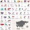 Vector maps and flags of all asian countries arranged in alphabetical order