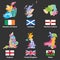 Vector maps and flags of Republic of Ireland, Scotland, Northern Ireland, England, United Kingdom and Wales