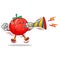vector mascot character of cute tomato blowing party trumpet