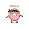 Vector mascot of pink glazed bandit, robber, thief donut with knife.