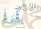 Vector of mawlid al nabi. translation Arabic- Prophet Muhammad`s birthday in Arabic Calligraphy. Mosque hand drawn Islamic theme