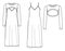 Vector maxi dress with shoulder straps technical drawing