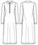 Vector maxi dress sketch, long sleeved with polo neck dress technical drawing