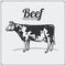 Vector meat labels. Butcher`s business logos. Silhouettes of farm animals.