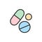Vector medical pills, health tablet, drug flat color line icon.