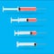 Vector medical syringe icon set. Syringes are filled with vaccine solution. Illustration of four medical syringes with