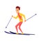 Vector men skier. Male skiing design element isolated on white background. Winter sportsman on ski resort. Winter sport