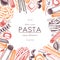 Vector menu template with traditional Italian pasta. Hand drawn food sketch. Vintage card or invitation design for cafe or restau