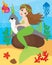 Vector Mermaid, Seal, Fish, Jellyfish and Starfish. Vector Underwater and Sea Life