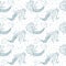 Vector mermaids blue contours seamless pattern. Mythical sea creatures