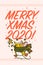 Vector Merry Christmas 2020 congratulation concept with text greeting hand drawn happy winter mouse & bird character celebrating.