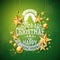 Vector Merry Christmas Illustration with Gold Glass Ball, Cutout Paper Star and Typography Elements on Green Background