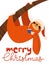 Vector Merry Christmas poster with cute funny sloth with coffee cup