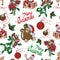 Vector Merry Christmas Santa Mistletoe Seamless