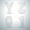Vector mesh stylish alphabet letters numbers Y Z 0 1