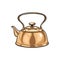 Vector metal bronze kettle, teapot sketch isolated