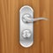 Vector Metal Door Handle Lock Isolated on Wood Wooden Background