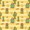 Vector Mexican pattern of cacti. Linear illustration. vector background