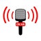 Vector Microphone flat icon. Online news, radio broadcasting. On air. Vector live report concept, live news, microphones, tape