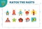 Vector mini game sheet with cute robots. Education illustration for preschool or kindergarten children