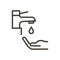 Vector minimal thin line icon outline linear stroke illustration of a faucet with a drop of water and a hand washing