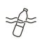 Vector minimal thin line icon outline linear stroke illustration of a plastic bottle in the ocean water. Trash garbage pollution