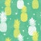 Vector mint green and yellow pineapples and stars summer tropical seamless pattern background. Great as a textile print