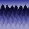 Vector misty spruce forest landscape. Brush silhouettes of coniferous trees. Vector violet illustration.