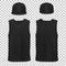 Vector Mock-up Black Set Clothes sleeveless shirt. Cap. Man Woman. Hip Hop