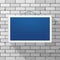 Vector mockup. Simple blue sign hanging on a gray brick wall. White rectangular frame.