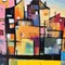 Vector Modern Abstract Illustration Painting Town Village Hill Multiple Colors Expressive