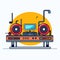 Vector of a modern boombox with speakers and a monitor in a minimalist flat design