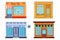 Vector modern cafe, bakery, drugstore and barbershop detailed facade in flat style. Vector illustration
