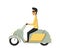 Vector modern creative flat design illustration featuring young man commuting on retro scooter. Man riding classic