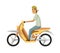 Vector modern creative flat design illustration featuring young man commuting on retro scooter. Man riding classic